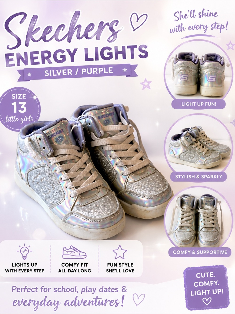 Skechers -Energy Lights - silver/ purple